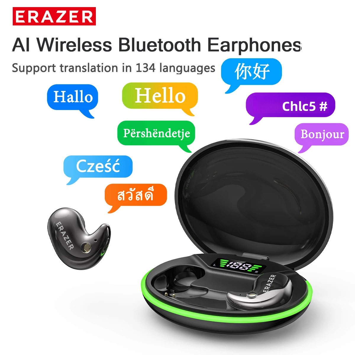 Wireless Charger - หูฟังบลูทูธแบบอินเอียร์ EARZER XF58 พร้อมไมโครโฟน หูฟังแปลภาษา TWS