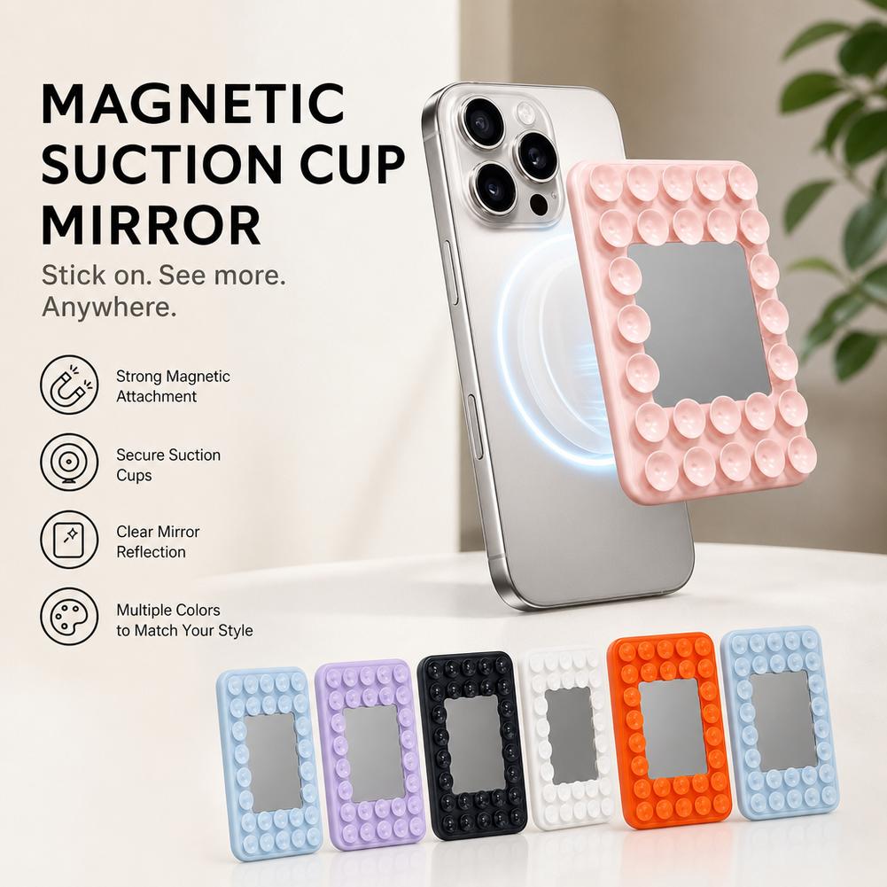 Phone Holder - ที่ยึดโทรศัพท์แบบแม่เหล็กพร้อมกระจกสำหรับ MagSafe iPhone ขาตั้งติดผนังซิลิโคนแบบแฮนด์ฟรีสำหรับถ่ายเซลฟี่และวิดีโอ